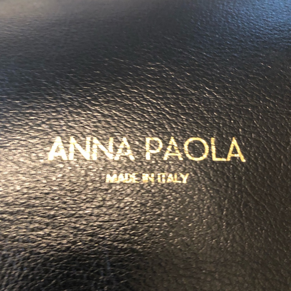 New Anna Paola Black Leather Satchel with Strap